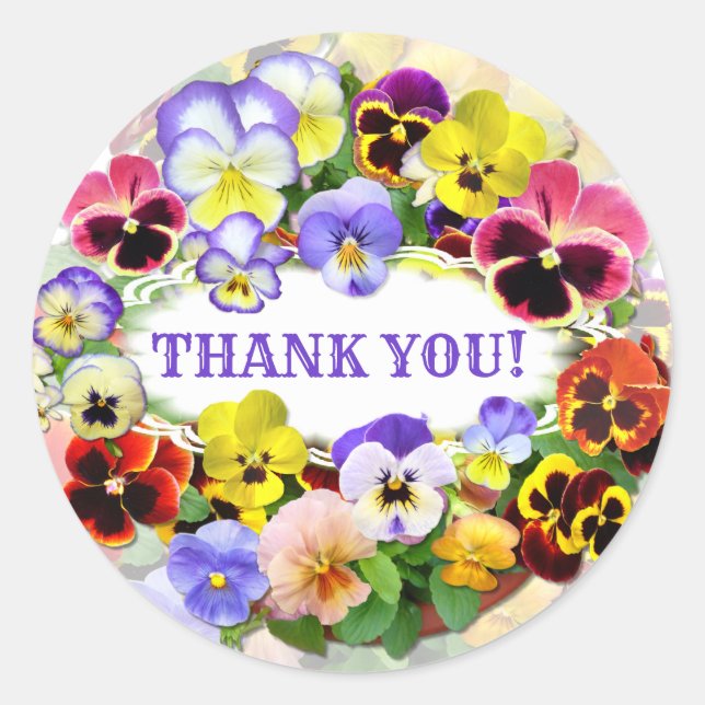 Pretty Pansies Thank You Classic Round Sticker (Front)