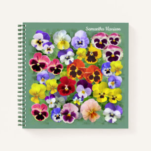 Pretty Pansy Collage Custom Name Notebook