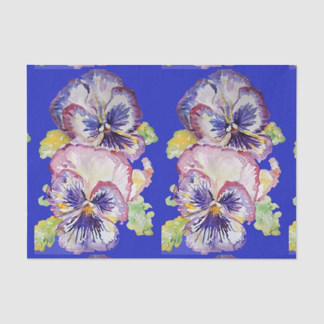 Pretty Pansy Flower Floral Blue Pattern Tissue Paper (Front)