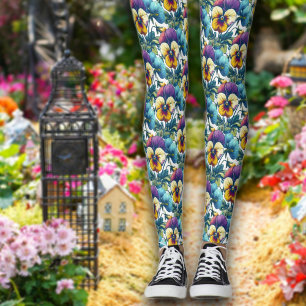 Pretty Pansy Paradise Modern Chic Pattern Leggings