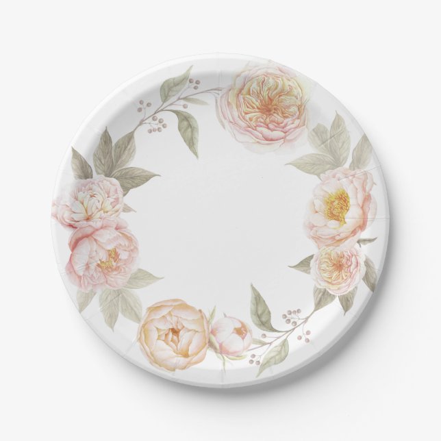 Pretty Paper plate with watercolor floral wreath (Front)