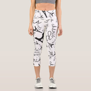 Pretty Paris Chic Black and White Capri Leggings