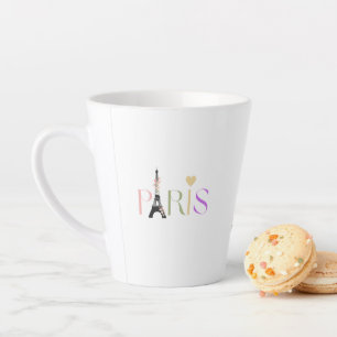 Pretty Paris Text & Eiffel Tower Latte Coffee Mug