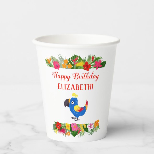 Pretty Parrot Tropical Birthday  Paper Cups (Front)