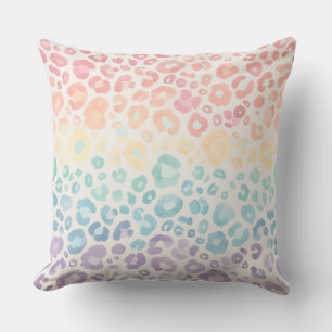 Pretty Pastel Accents Rainbow Leopard Print Throw Pillow