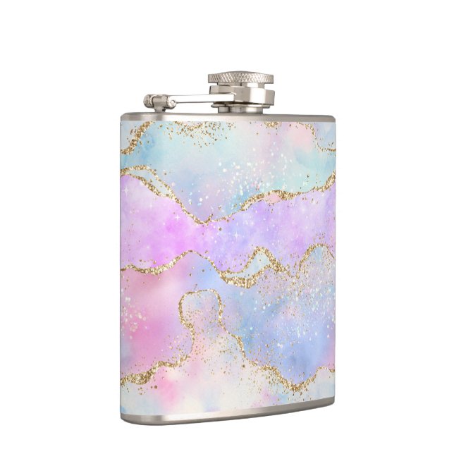 Pretty Pastel Agate | Gold Glitter Vein Watercolor Hip Flask (Right)