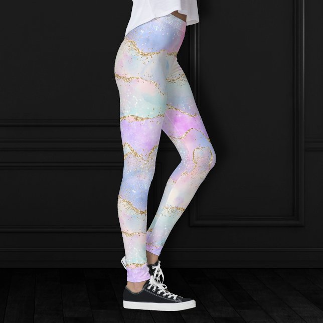 Pretty Pastel Agate | Gold Glitter Vein Watercolor Leggings (Creator Uploaded)
