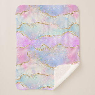 Pretty Pastel Agate   Gold Glitter Vein Watercolor Sherpa Blanket