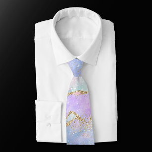 Pretty Pastel Agate   Gold Glitter Vein Watercolor Tie