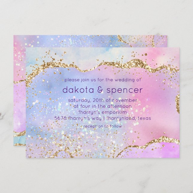 Pretty Pastel Agate | Rainbow Watercolor Wedding Invitation (Front/Back)