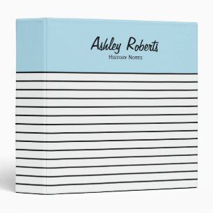 Pretty Pastel Blue and Black White Stripes Pattern Binder