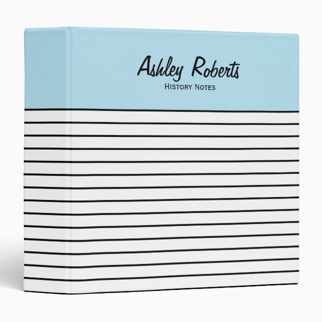 Pretty Pastel Blue and Black White Stripes Pattern Binder (Front/Spine)