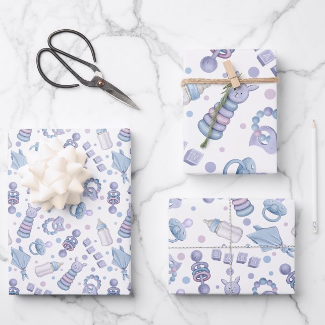 Pretty Pastel Blue Baby Boy Wrapping Paper Sheet (Front)