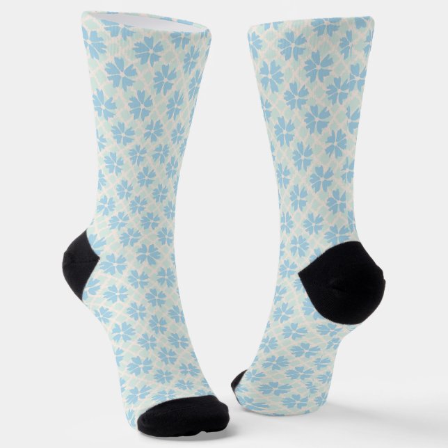 Pretty Pastel Blue Floral Pattern Socks (Angled)