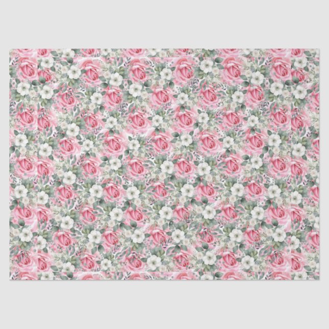 Pretty Pastel Blush Pink Roses & Eucalyptus  Tissue Paper (Front)