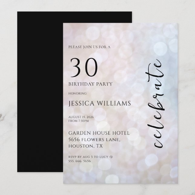 Pretty Pastel Bokeh 30th Birthday Party Invitation (Front/Back)
