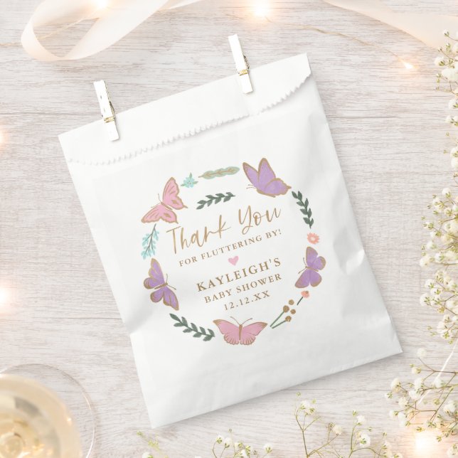 Pretty Pastel Butterflies Circle Frame Thank You Favour Bag (Clipped)