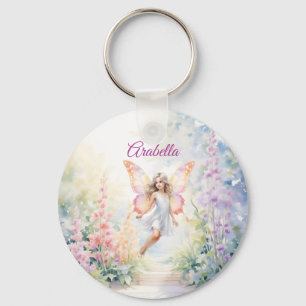 Pretty Pastel Butterfly Fairy in Flower Garden Keychain
