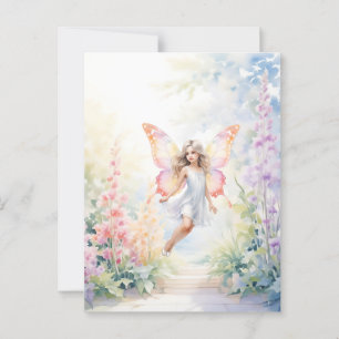 Pretty Pastel Butterfly Fairy in Flower Garden Postcard