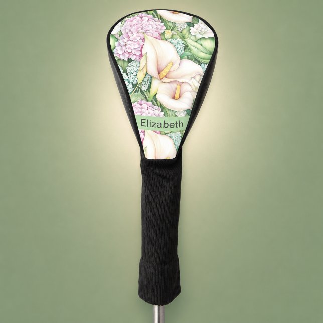 Pretty Pastel Calla Lily Personalized Golf Head Cover (pretty pastel calla lily flowers personalized golf club cover for women.)