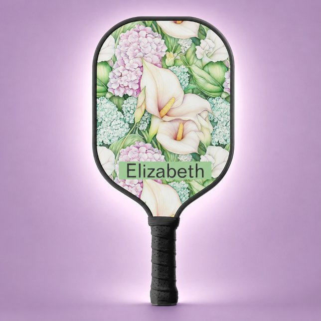 Pretty Pastel Calla Lily Personalized Pickleball Paddle (pretty pastel calla lily flowers personalized pickleball paddle for women)