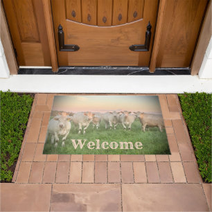 Pretty Pastel Charolais Cattle in Pasture Doormat