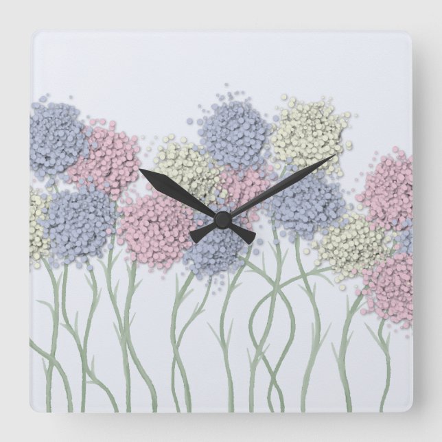 Pretty Pastel Coloured Flowers Square Wall Clock (Front)