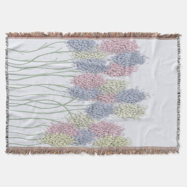 Pretty Pastel Coloured Flowers Throw Blanket (Front)