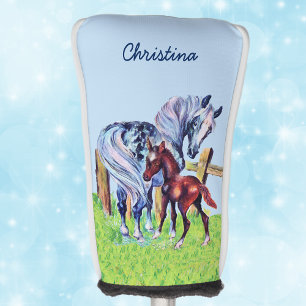 Pretty Pastel Coloured Loving Mother Horse Colt Golf Head Cover