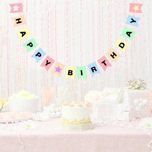 Pretty Pastel Colours Aesthetic Happy Birthday Bunting Flags