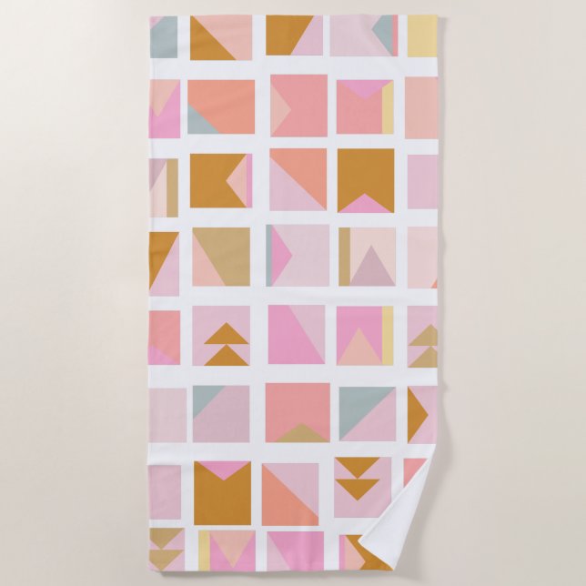 Pretty Pastel Colours Modern Geometric Design Beach Towel (Front)