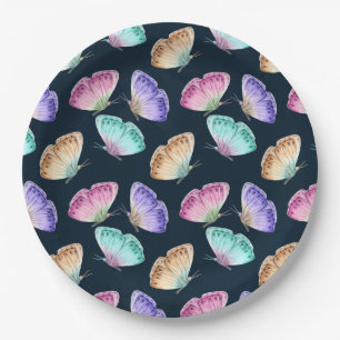Pretty Pastel Colours Watercolor Butterfly Pattern Paper Plate