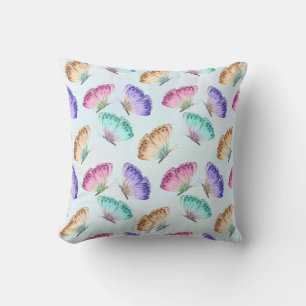 Pretty Pastel Colours Watercolor Butterfly Pattern Throw Pillow