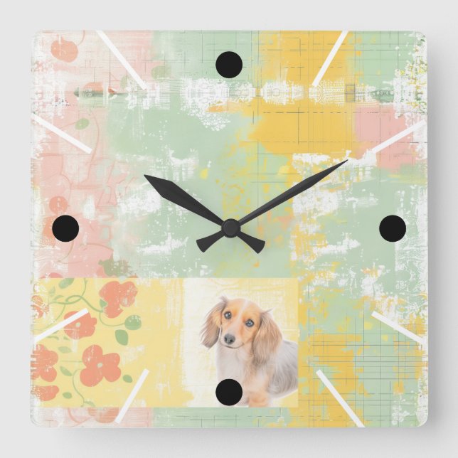 Pretty pastel dachshund wall clock (Front)