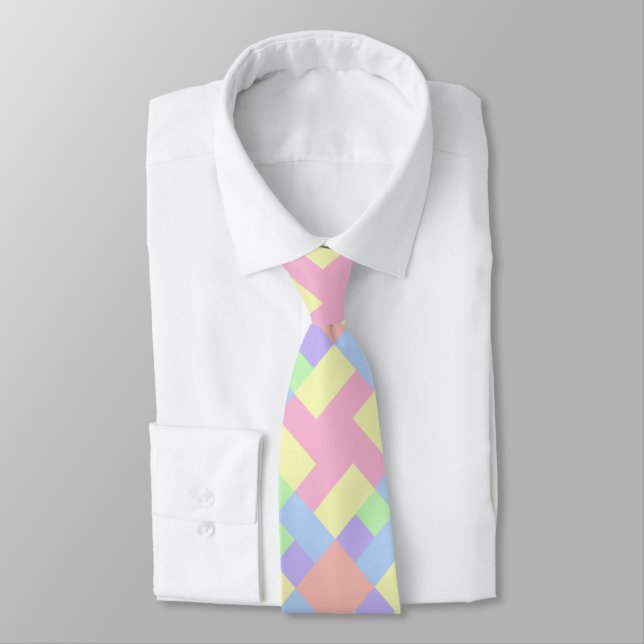 Pretty Pastel Easter Spring Colour Block Print Tie (Tied)