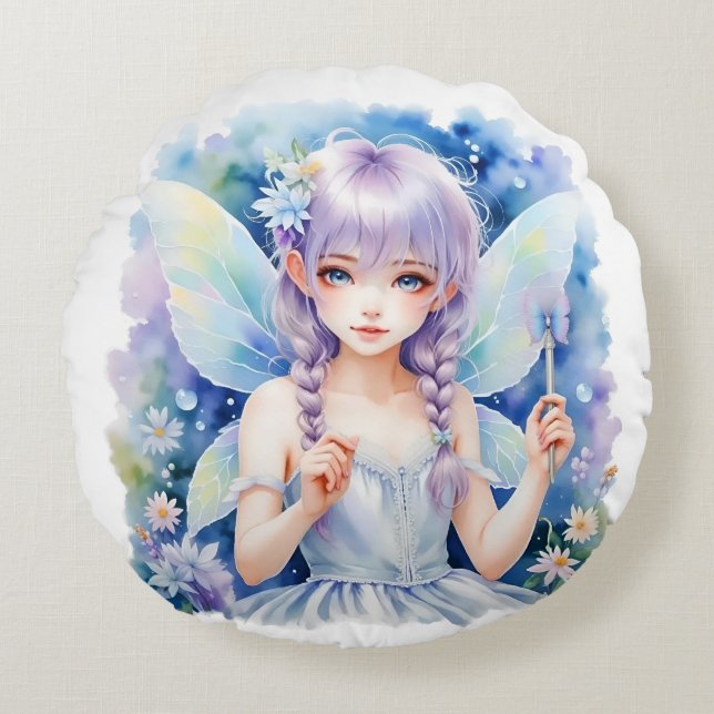 Pretty Pastel Fairy Round Pillow (Front)