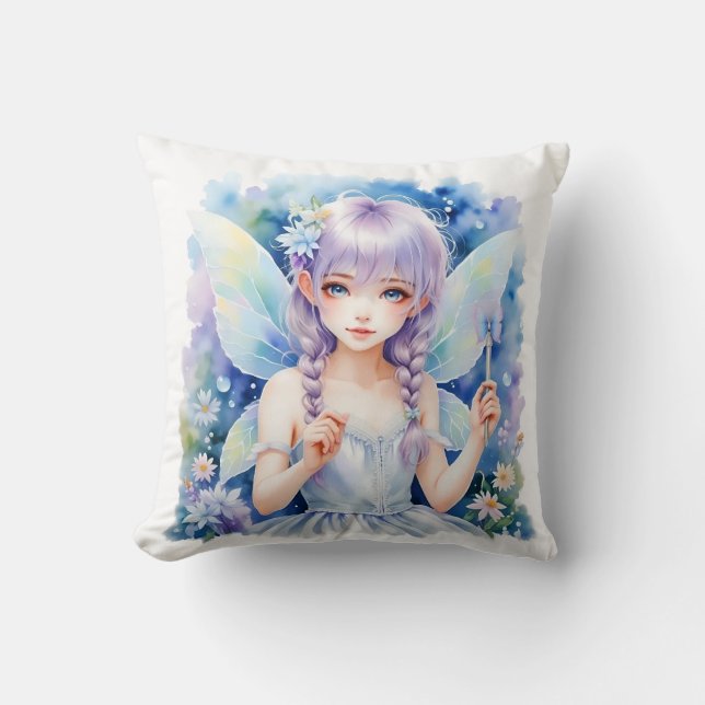 Pretty Pastel Fairy Throw Pillow (Front)