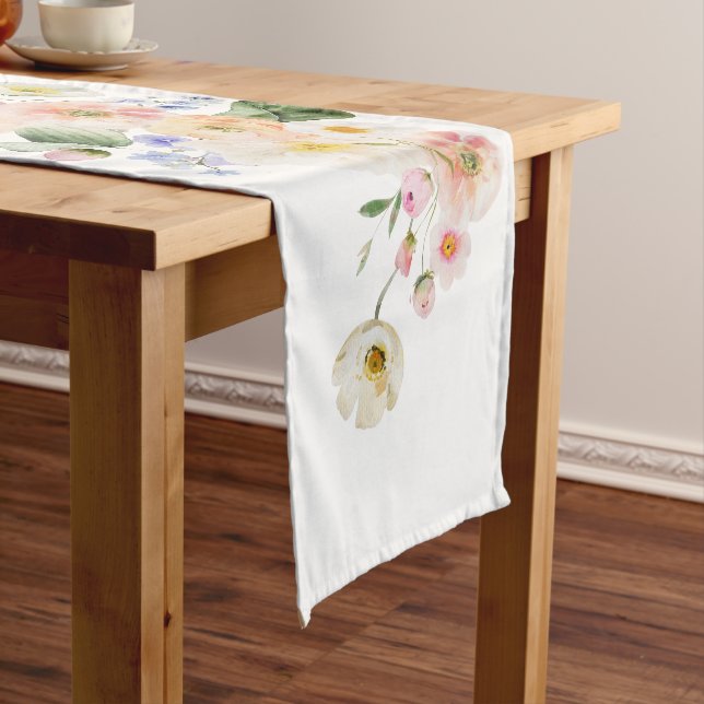 Pretty Pastel Floral Mother's Day Brunch Short Table Runner (In Situ)