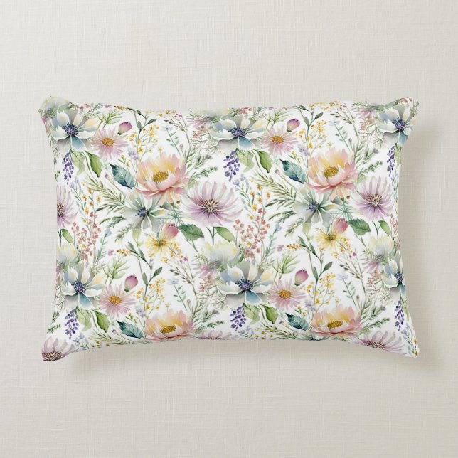 Pretty pastel floral pattern accent pillow (Front)