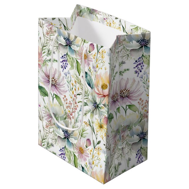 Pretty pastel floral pattern medium gift bag (Front Angled)