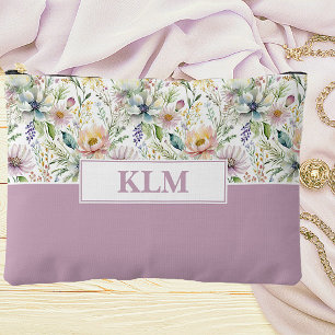 Pretty pastel floral pattern monogram accessory pouch