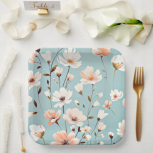 Pretty Pastel Floral Pattern Paper Plate