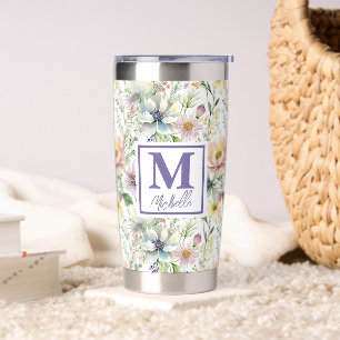 Pretty pastel floral pattern personalized insulated tumbler