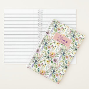 Pretty pastel floral pattern personalized notebook