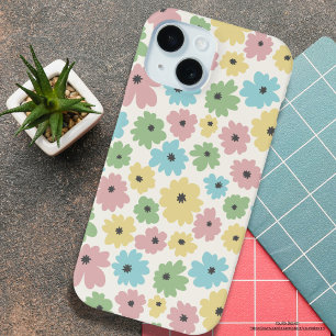 Pretty pastel floral pattern pink yellow girly iPhone 15 case