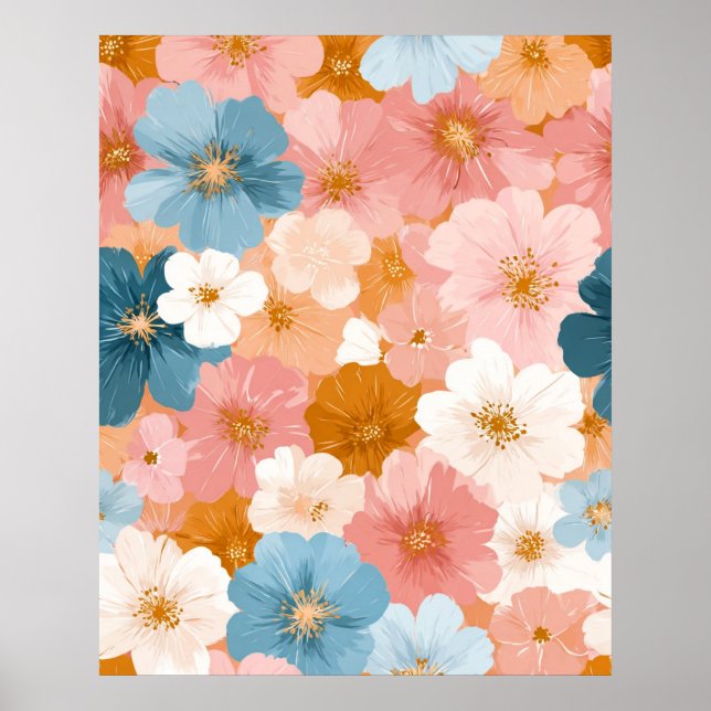 Pretty Pastel Floral Pattern Poster (Front)