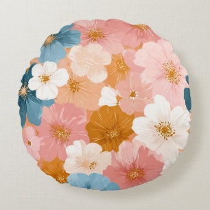 Pretty Pastel Floral Pattern Round Pillow