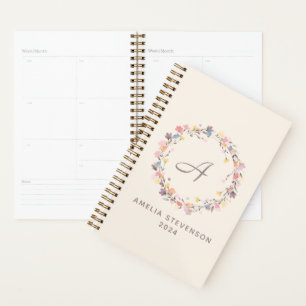 Pretty Pastel Floral Wreath Monogram Personalized Planner