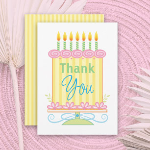 Pretty Pastel Flower Birthday Cake Thank You Card