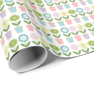 Pretty Pastel Flower Pots Pattern Wrapping Paper